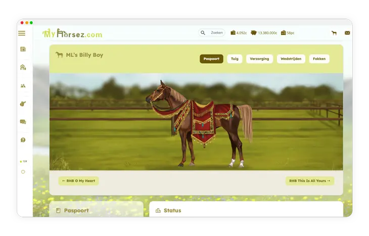 Arabisch paard (zweetvos) met showtuig op online paardengame My Horsez